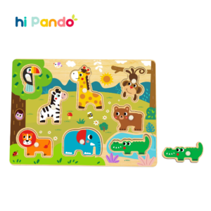 hi Pando - Wooden Peg Puzzle - Wild Animals - 9pcs