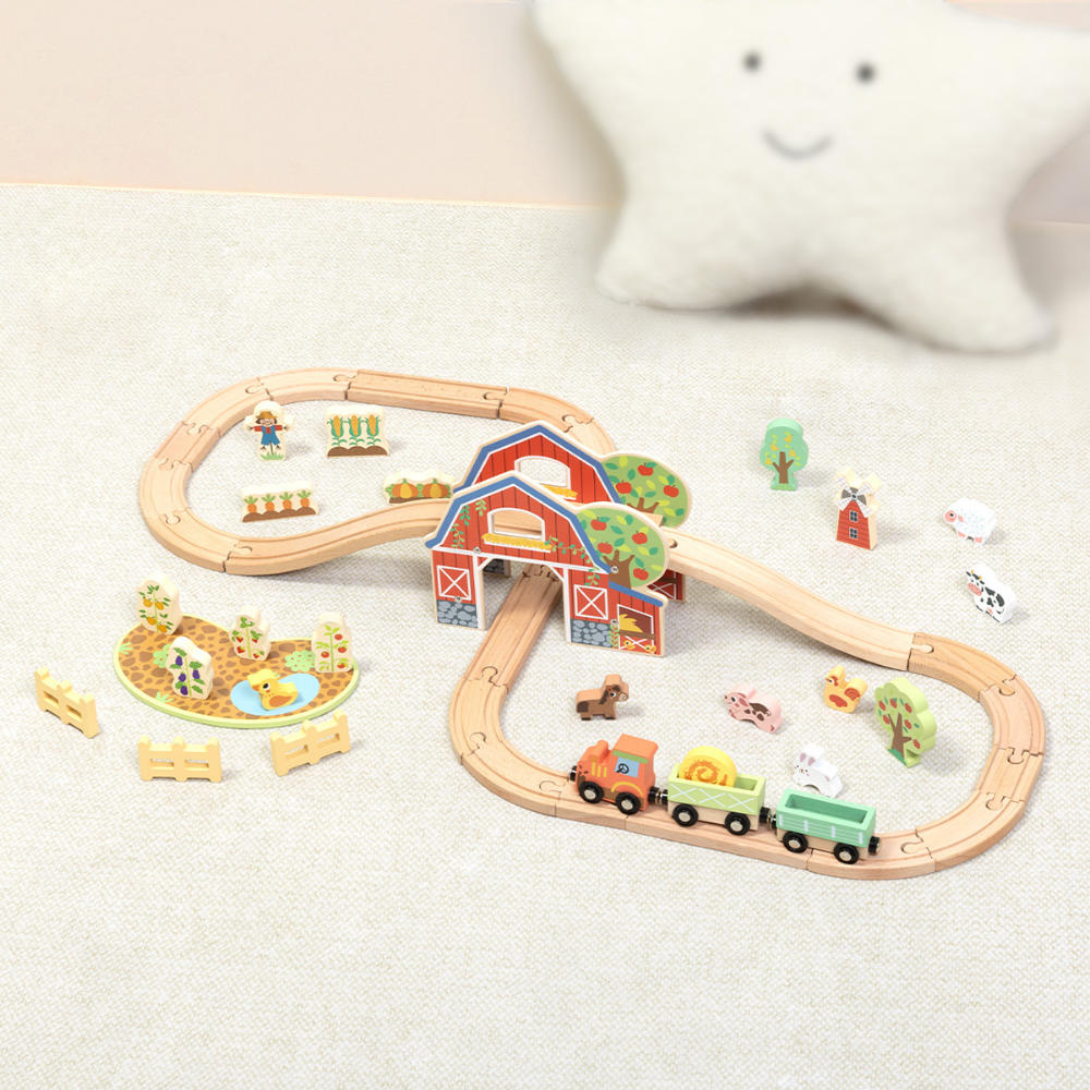 TookyToy - Wooden Farm Train Track Set - 50 Pieces | Greenbean Learning