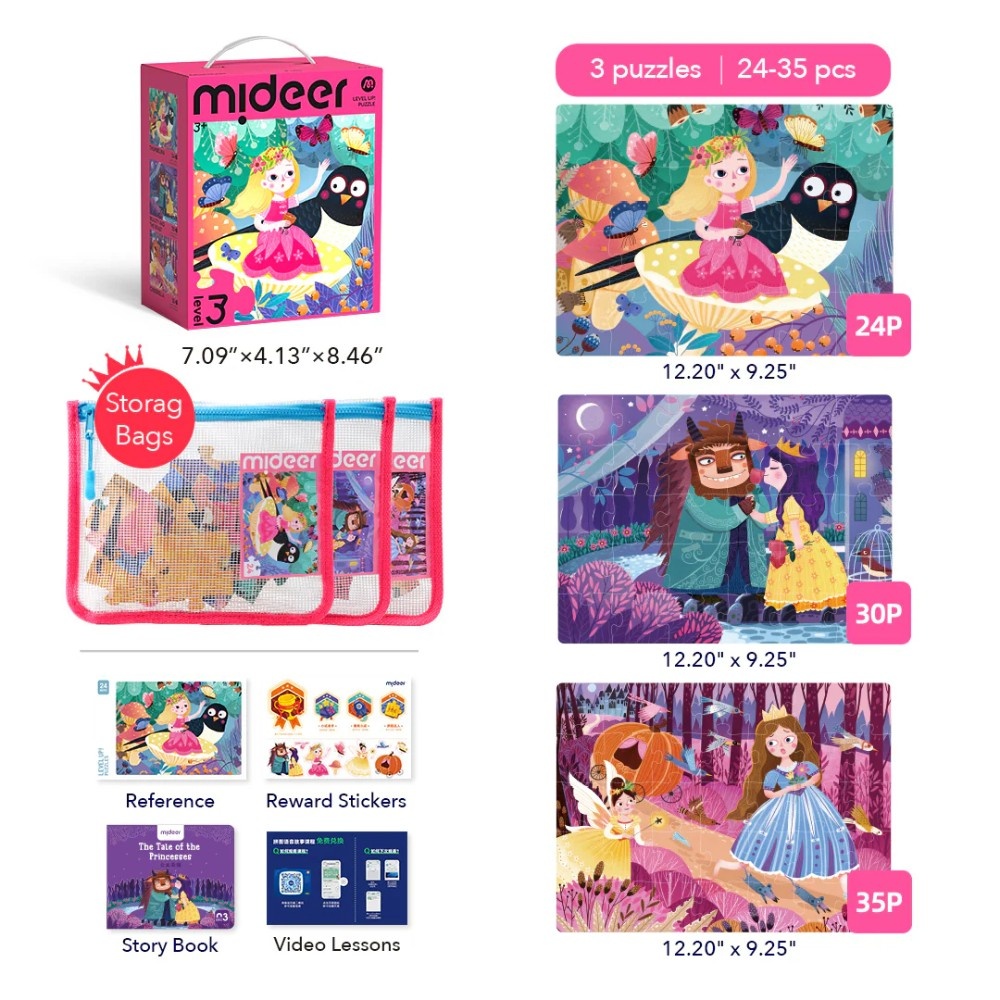 Mideer - Level Up Jigsaw Puzzle for Kids - 3-in-1 - Level 3 Princess Romance - Image 2