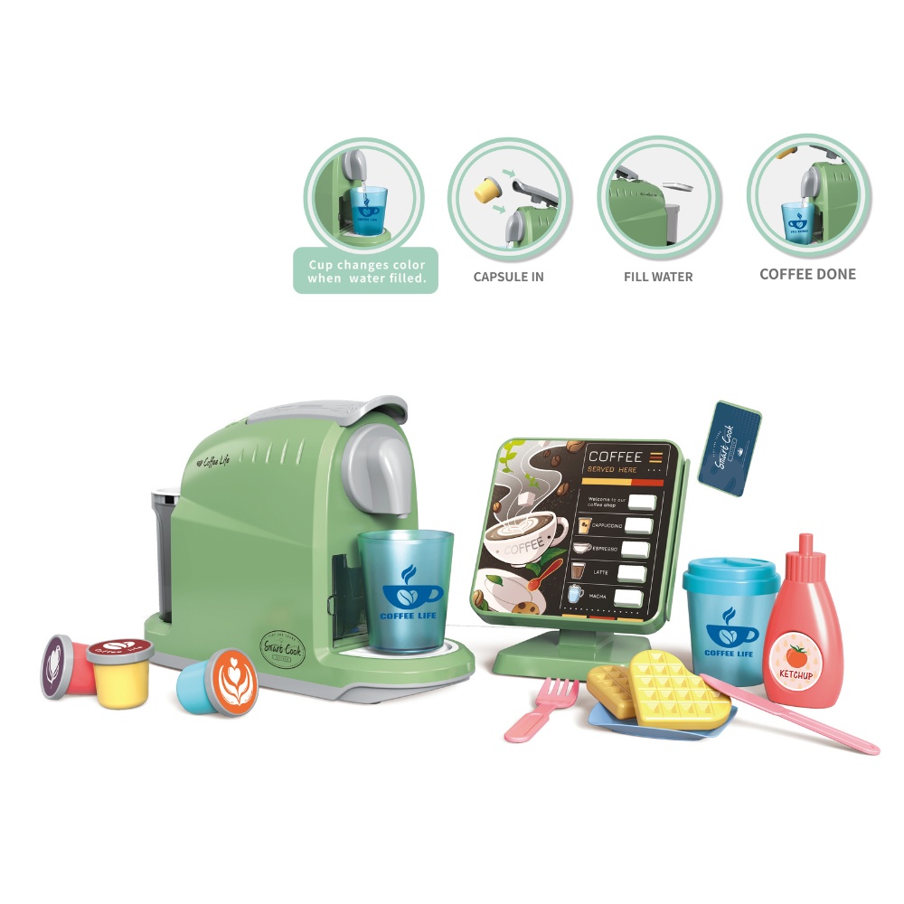 Pretend & Play Coffee Maker & Breakfast Set with Sounds & Colour Changing Cups - Green - Image 2