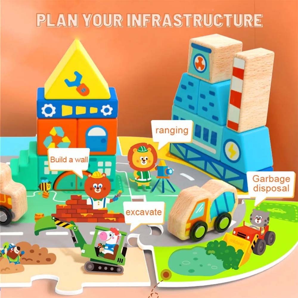 Mideer - Wooden Blocks with Floor Road Puzzle: Building Set for Kids - Image 3