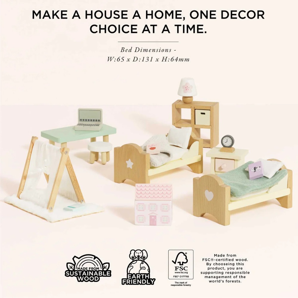 Le Toy Van - Pretend & Play - Dolls House Furniture: Child's Bedroom - 24pcs - Image 3