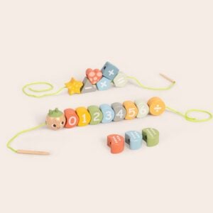 TookyToy - Wooden Fine Motor Number Caterpillar Lacing Toy - 20 Pieces