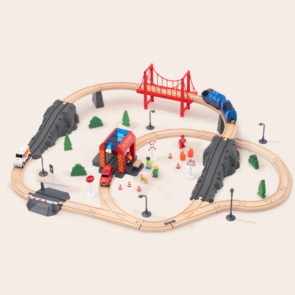 TookyToy - Wooden Train Set - Fire Rescue