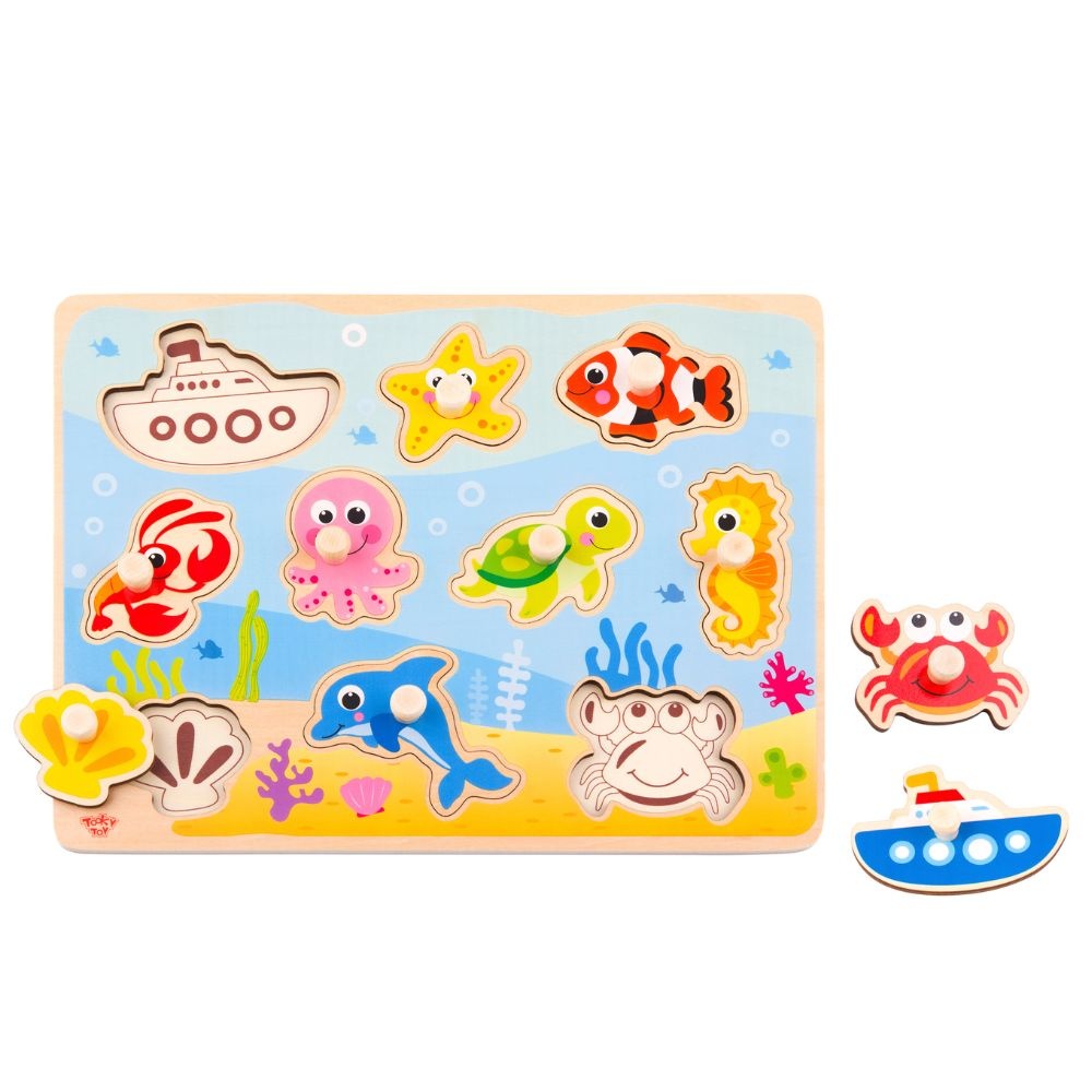 TookyToy - Wooden Ocean Peg Puzzle - 7 Pieces - Image 2