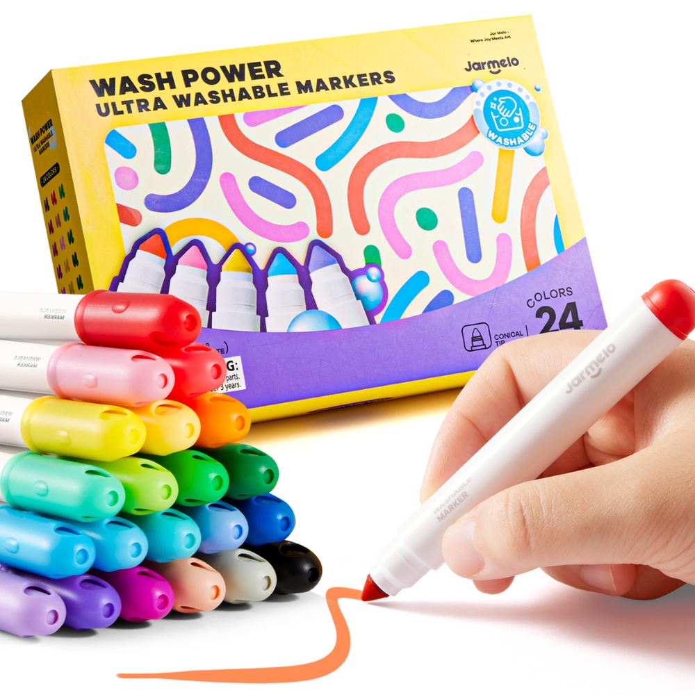 Jar Meló - Washable Markers - 24 Non-Toxic Colours with Conical Tips - Image 2