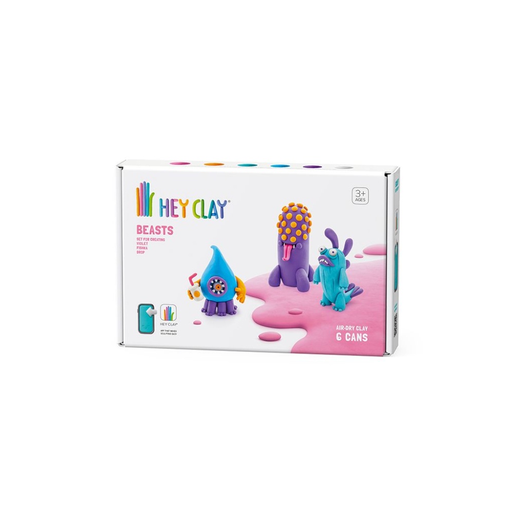 Hey Clay - Modelling Air-Dry Clay with Fun Interactive App - Drop, Violet, Fishka, Series Beasts, 6 cans - Image 6