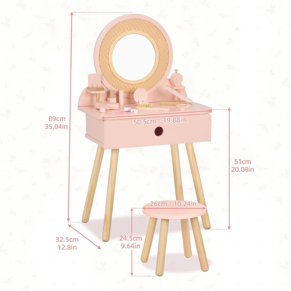 TookyToy - Wooden Dressing Table Role Play Kids with Accesories - 11 Pieces - Image 7