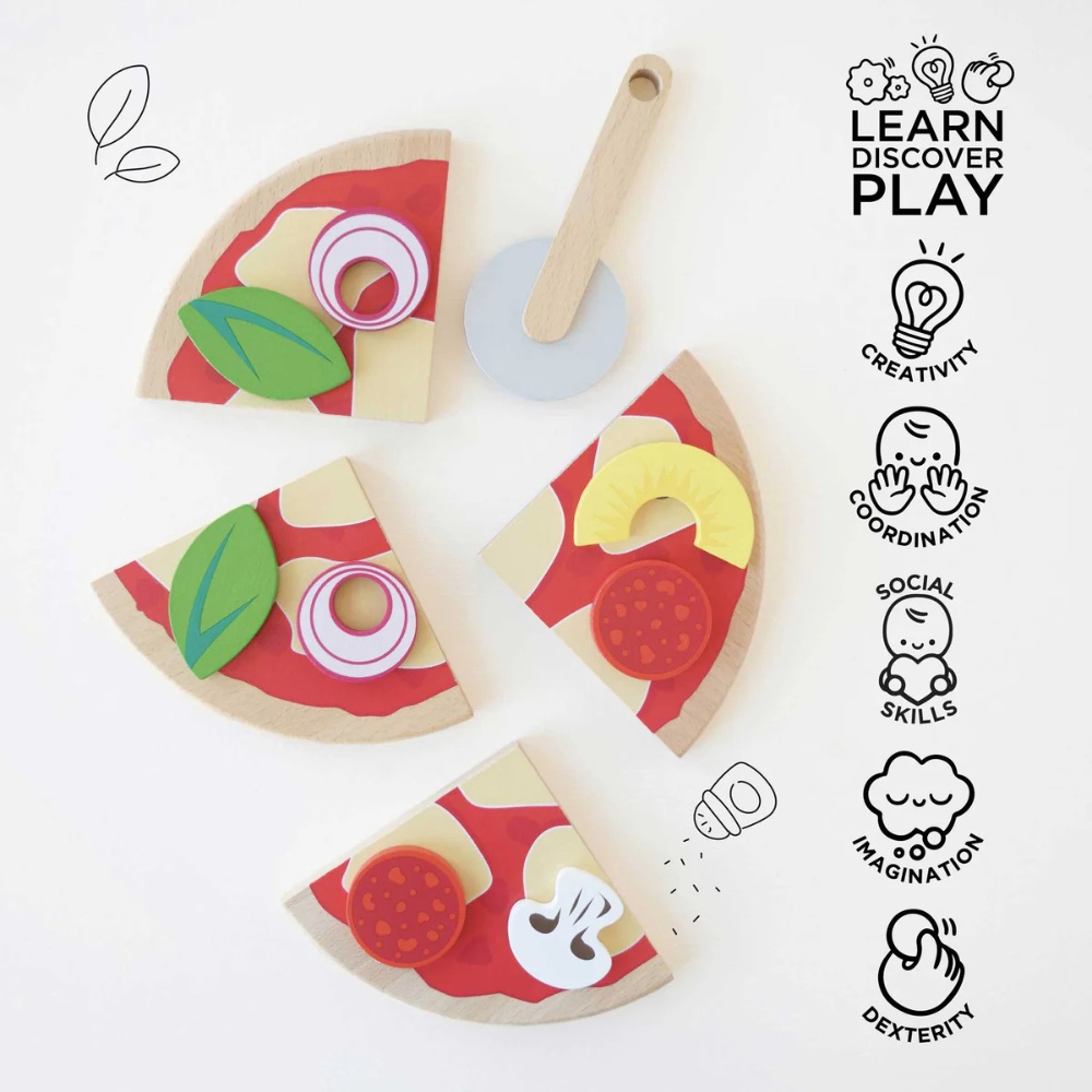 Le Toy Van - Wooden Pizza & Toppings with Slice Cutter - 13pcs - Image 6