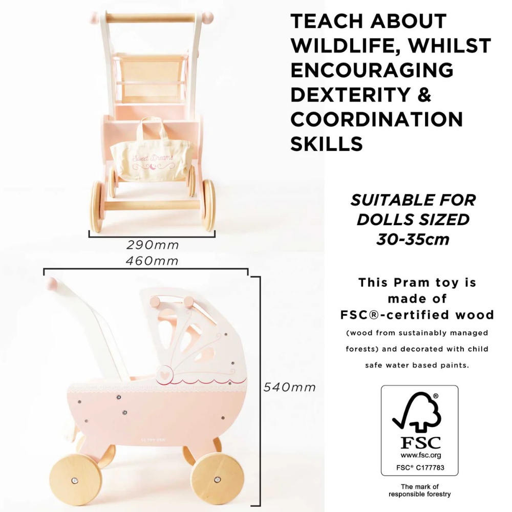Le Toy Van - Wooden Retro Doll Pram - Image 4