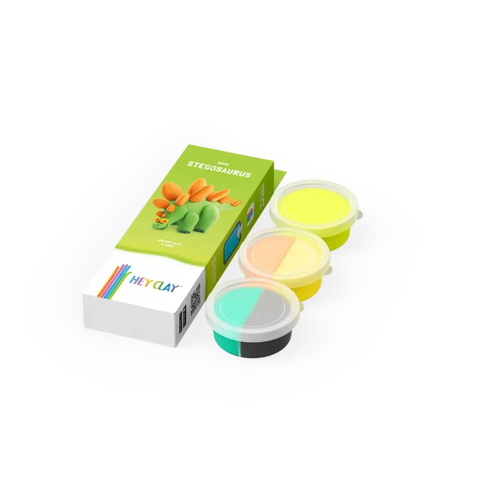 Hey Clay - Modelling Air-Dry Clay with Fun Interactive App - Stegosaurus, series Dinos, 3 cans - Image 4