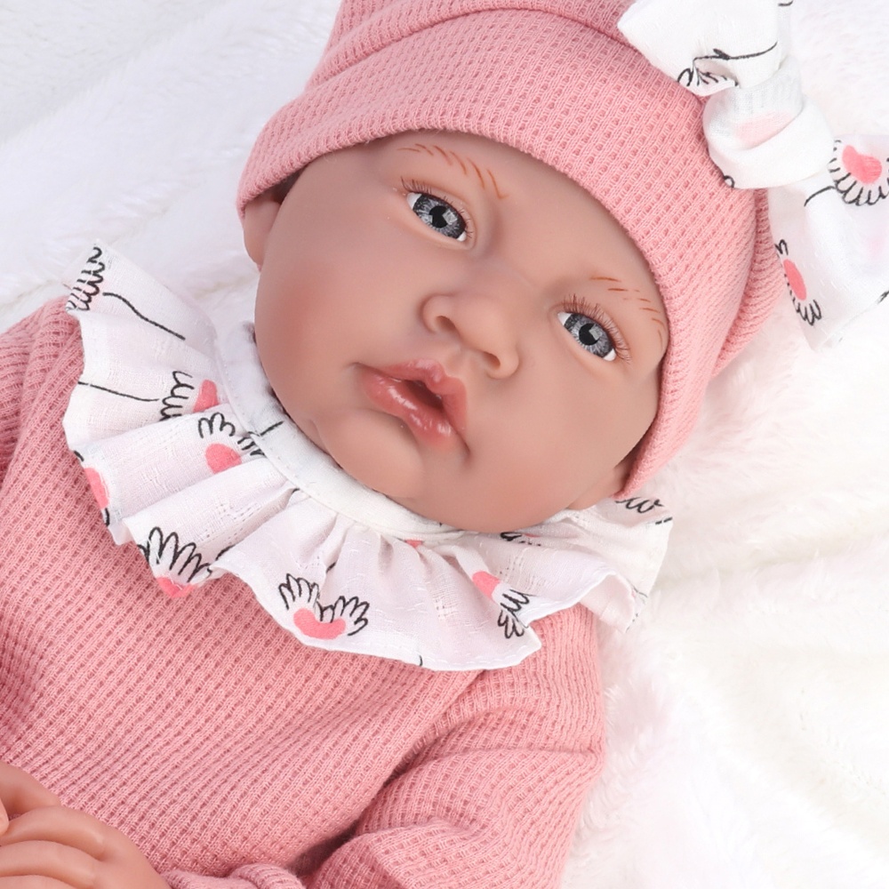 Baby Doll - Soft Cotton Body - Pink Dress, Beanie & Shoes - 40cm - Image 3