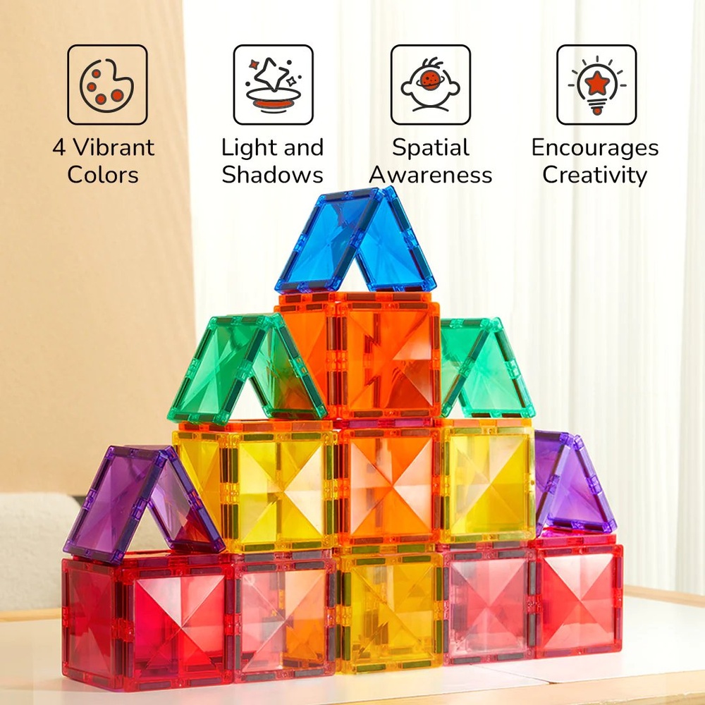 Mideer - Colourful Magnetic Tiles Building Set - 100pcs - Image 6