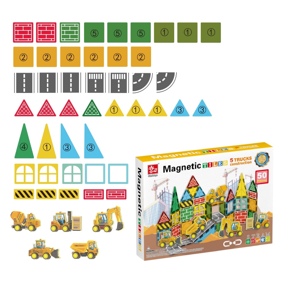 Magnetic Tiles - Truck Construction Set - 50 Pieces - Image 6