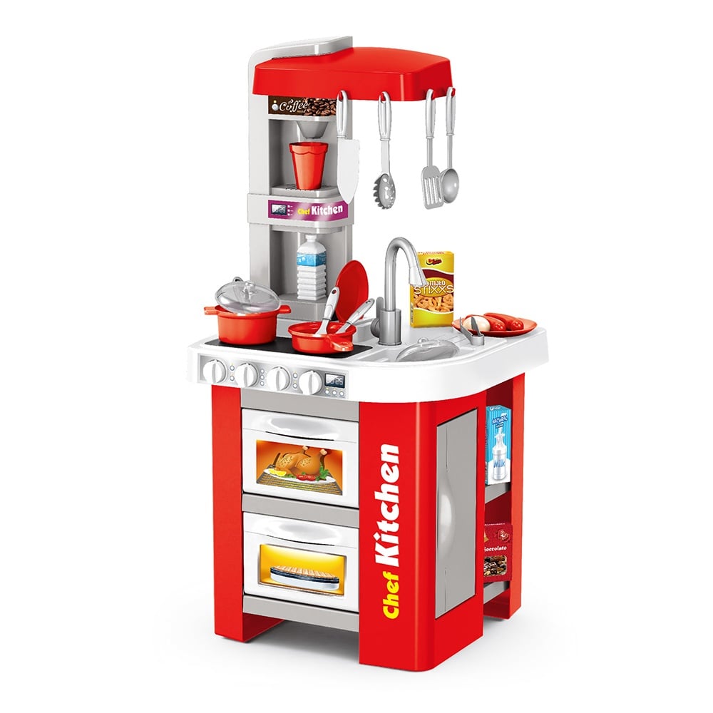 Cogo - Pretend & Play Kitchen Set with Light & Sound Effects - Red - 49 Pieces-**