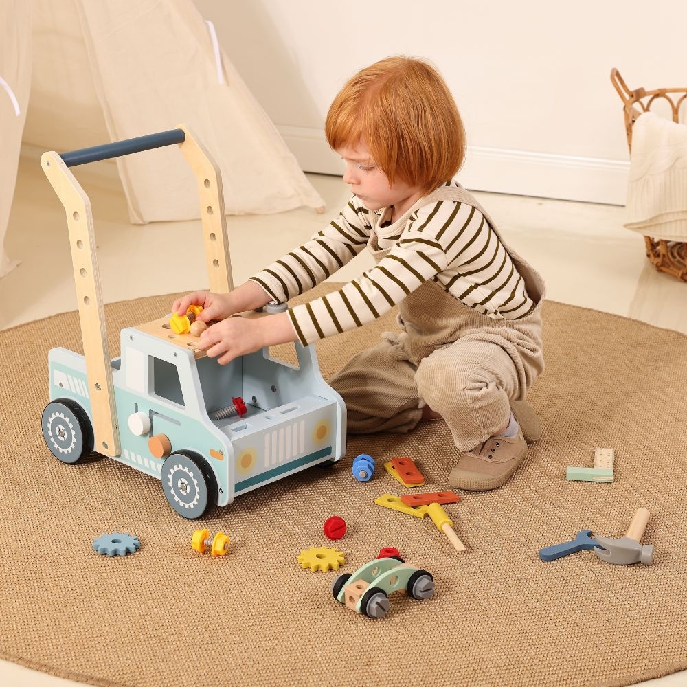 TookyToy - 2-in-1 Wooden Tool Bench & Baby Walker - 46 Pieces - Image 2