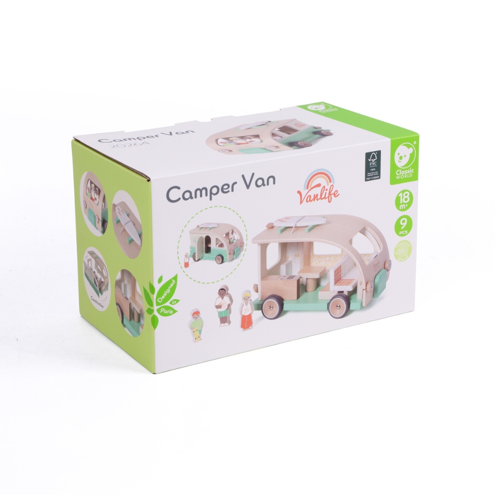 Classic World - Pretend & Play Camper Van Doll House - Wooden Play Set - 9pcs - Image 10
