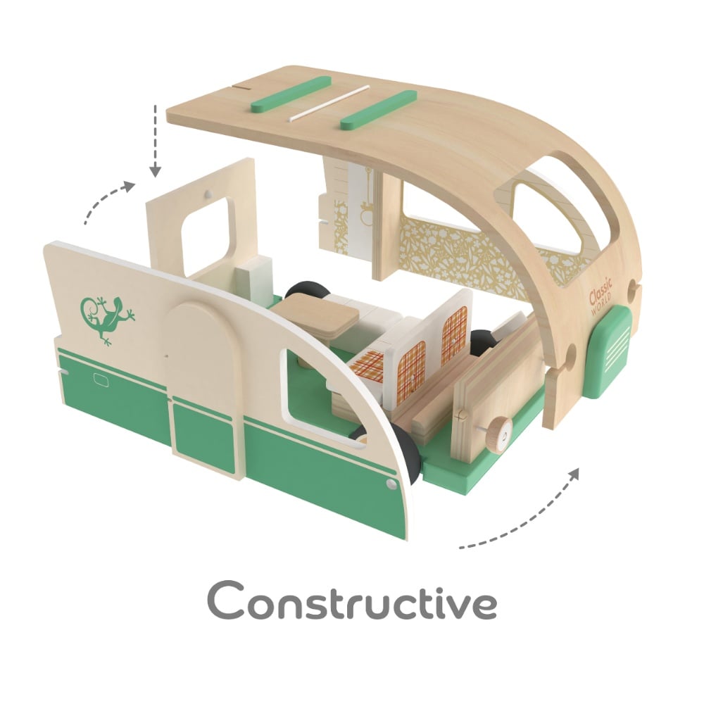 Classic World - Pretend & Play Camper Van Doll House - Wooden Play Set - 9pcs - Image 7