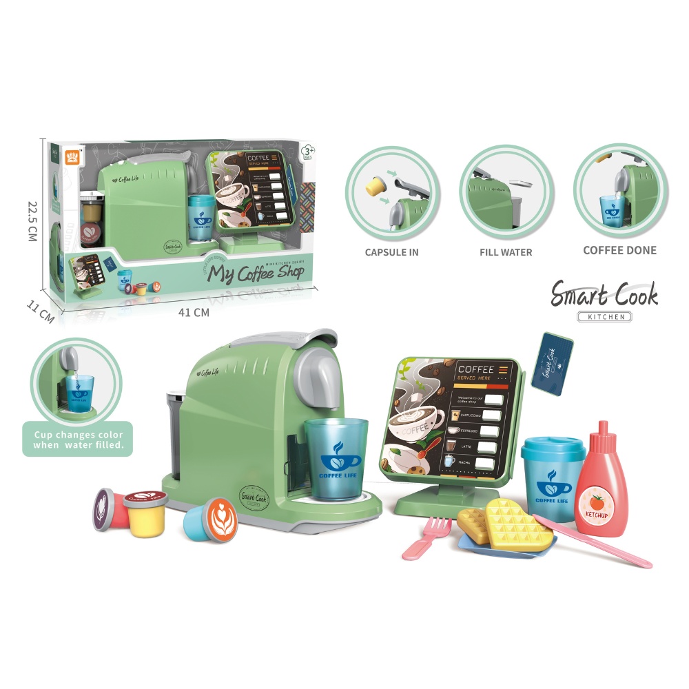 Pretend & Play Coffee Maker & Breakfast Set with Sounds & Colour Changing Cups - Green - Image 3