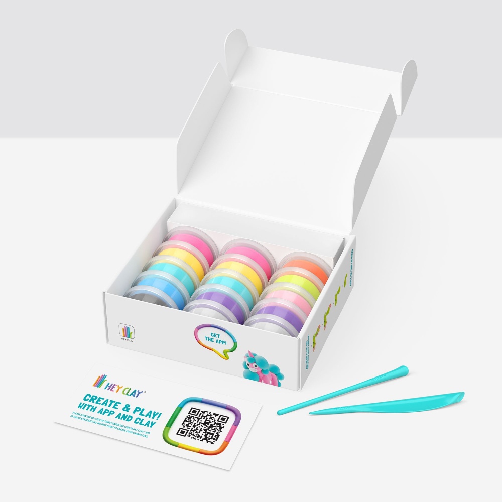 Hey Clay - Modelling Air-Dry Clay with Fun Interactive App - Rainbow Unicorns, 15 cans - Image 7