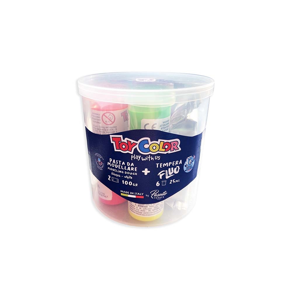 Toy Color - Air Dry Modelling Clay Art Kit - 6 Fluo Paints + 200g Clay - Image 3