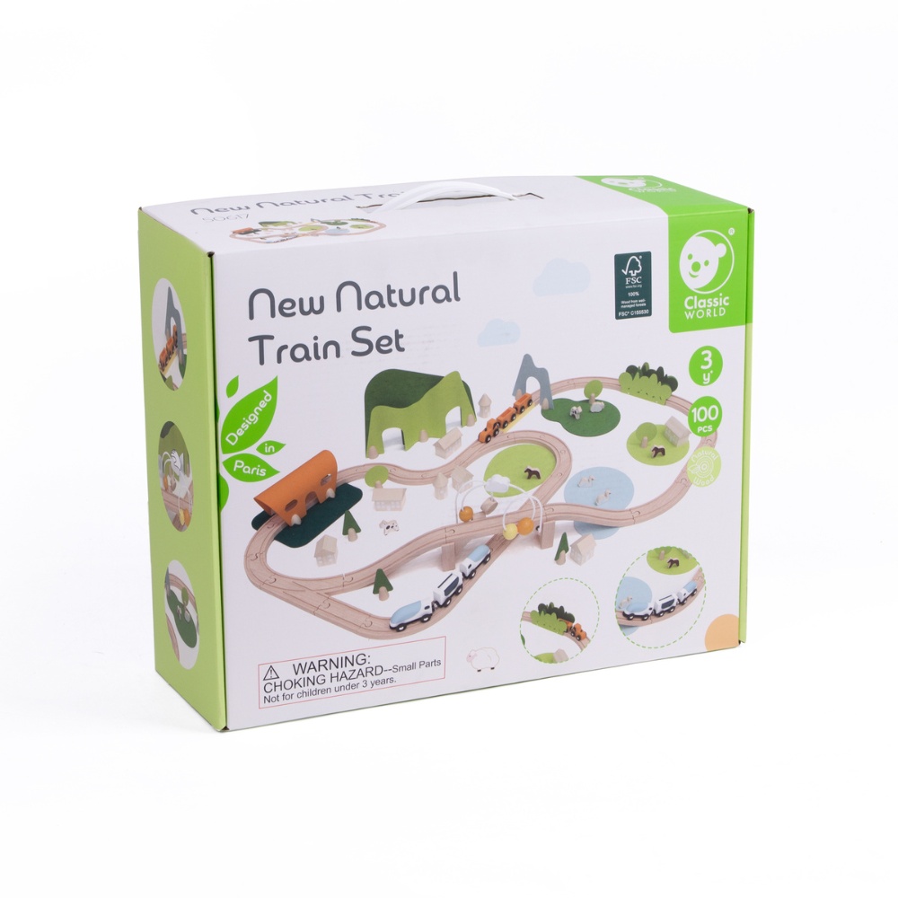 Classic World - Pretend & Play - Natural Wooden Train Set - 100pcs - Image 6