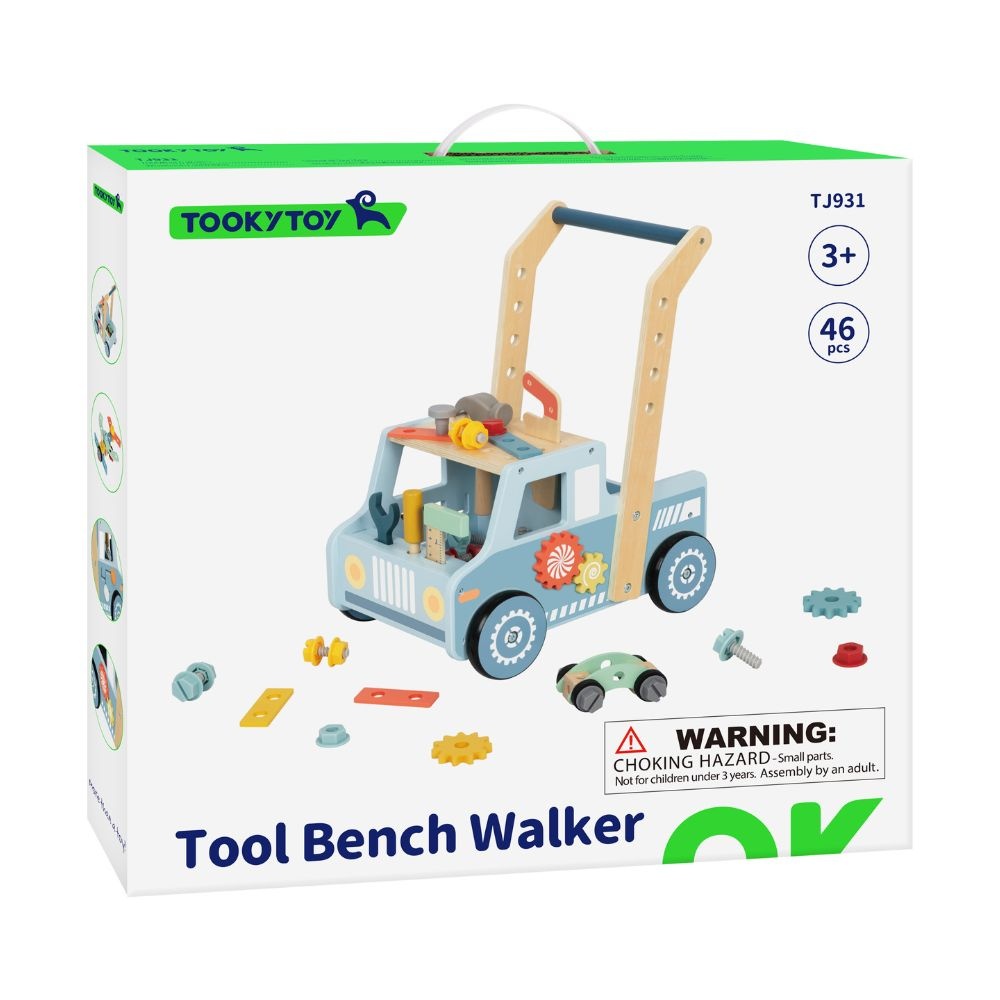 TookyToy - 2-in-1 Wooden Tool Bench & Baby Walker - 46 Pieces - Image 7