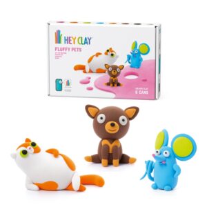 Hey Clay - Modelling Air-Dry Clay with Fun Interactive App - Persian cat, Mouse, Chihuahua, Series Fluffy Pets, 6 cans