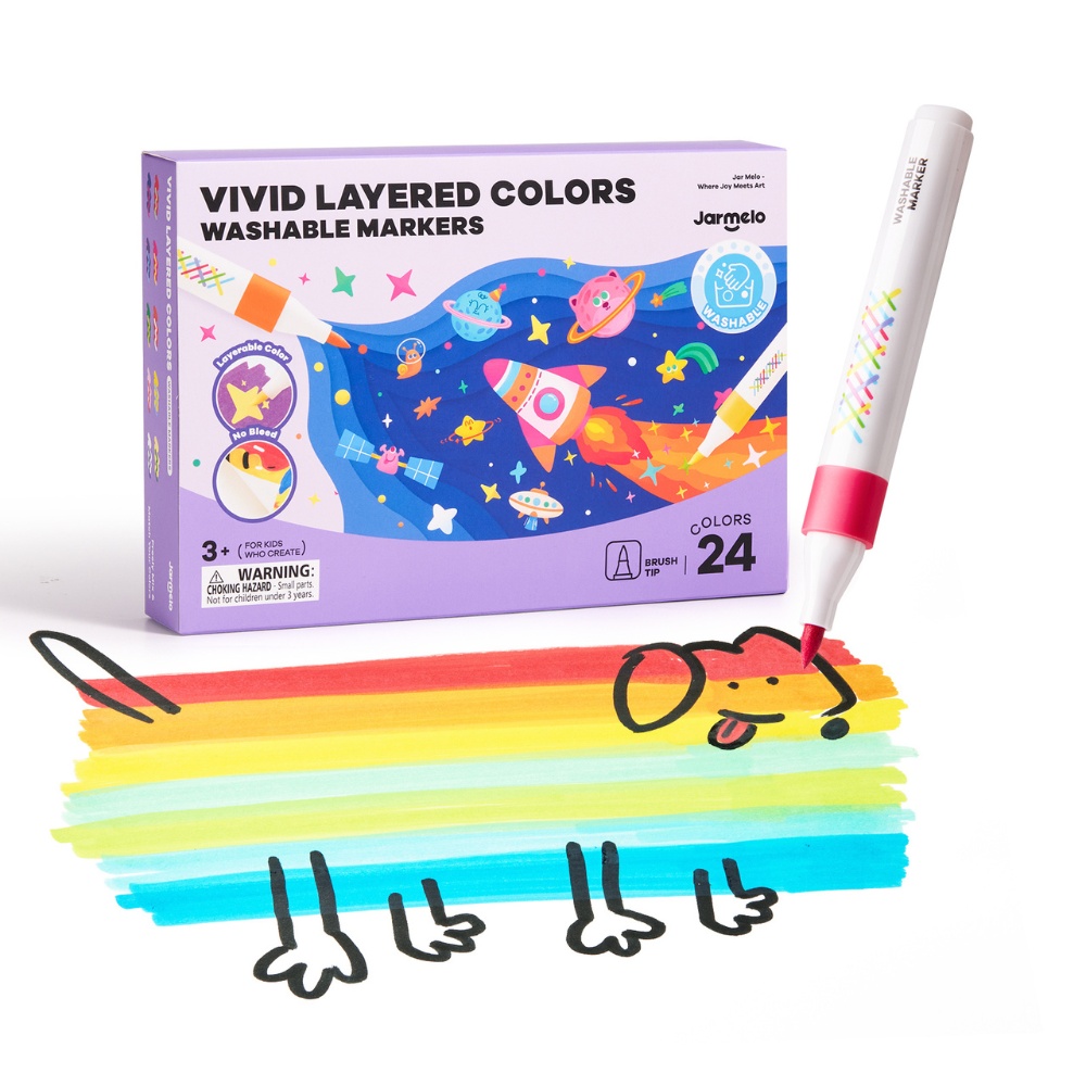 Jar Meló - Fine Tip Washable Markers - 24 Vivid Colours - Image 2