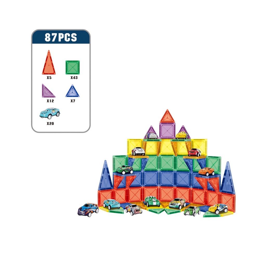 Cogo - Magnetic Tiles with Cars Set - 87 Pieces - Image 2