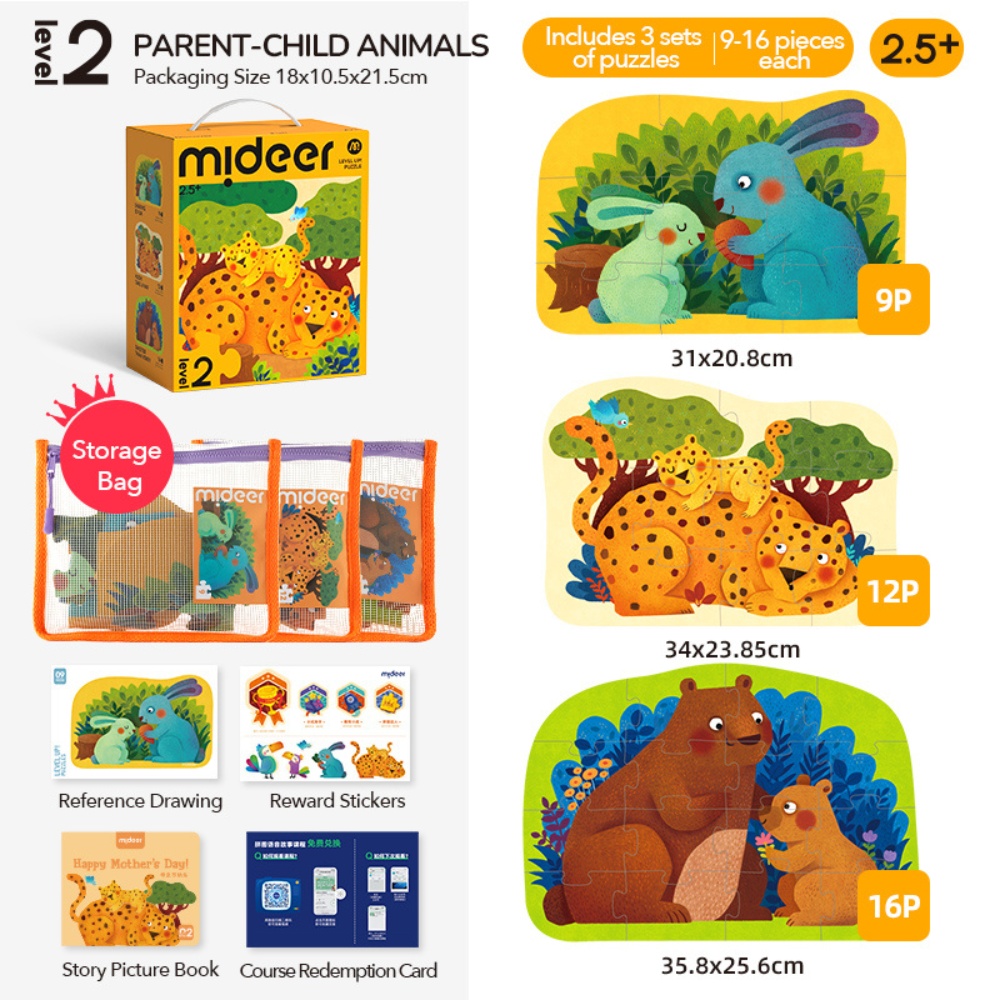 Mideer - Level Up Jigsaw Puzzle for Kids - 3-in-1 - Level 2 Kiss My Baby - Image 2