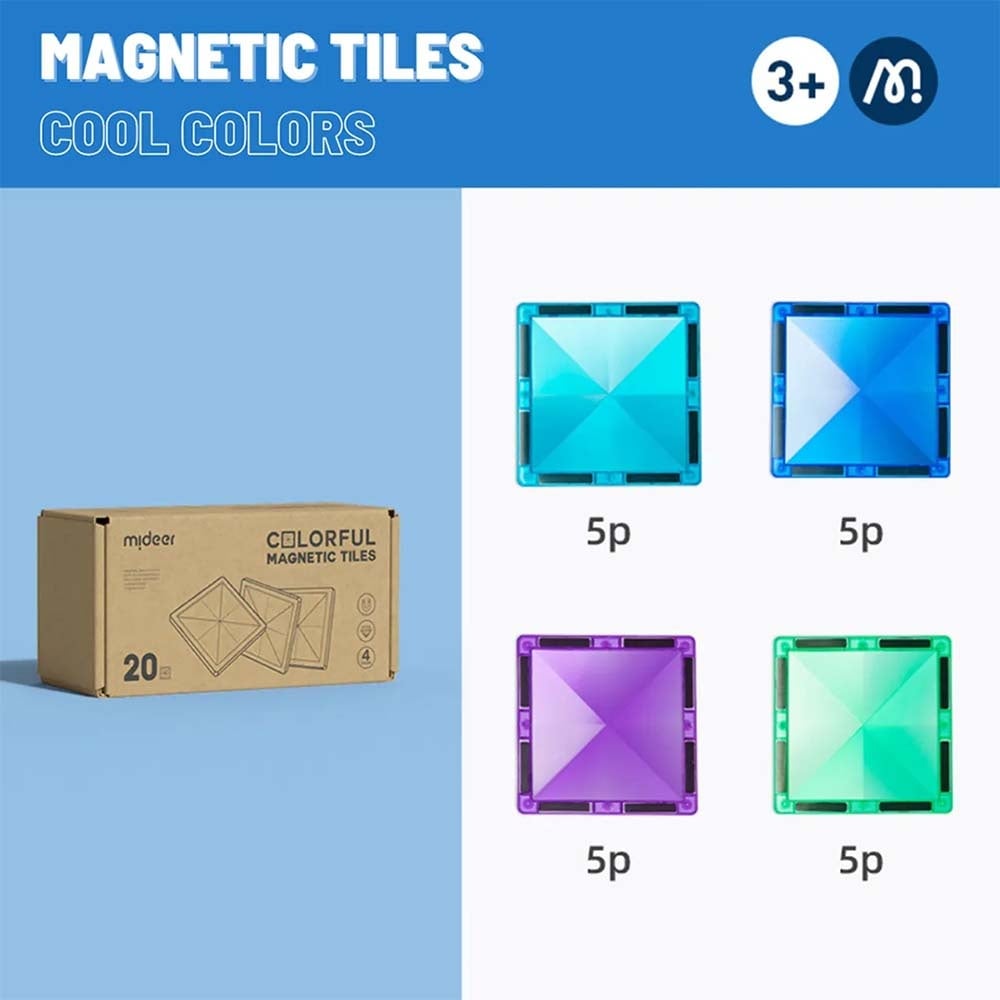 Mideer - Colourful Magnetic Tiles Cold Colour - 20pcs - Image 2