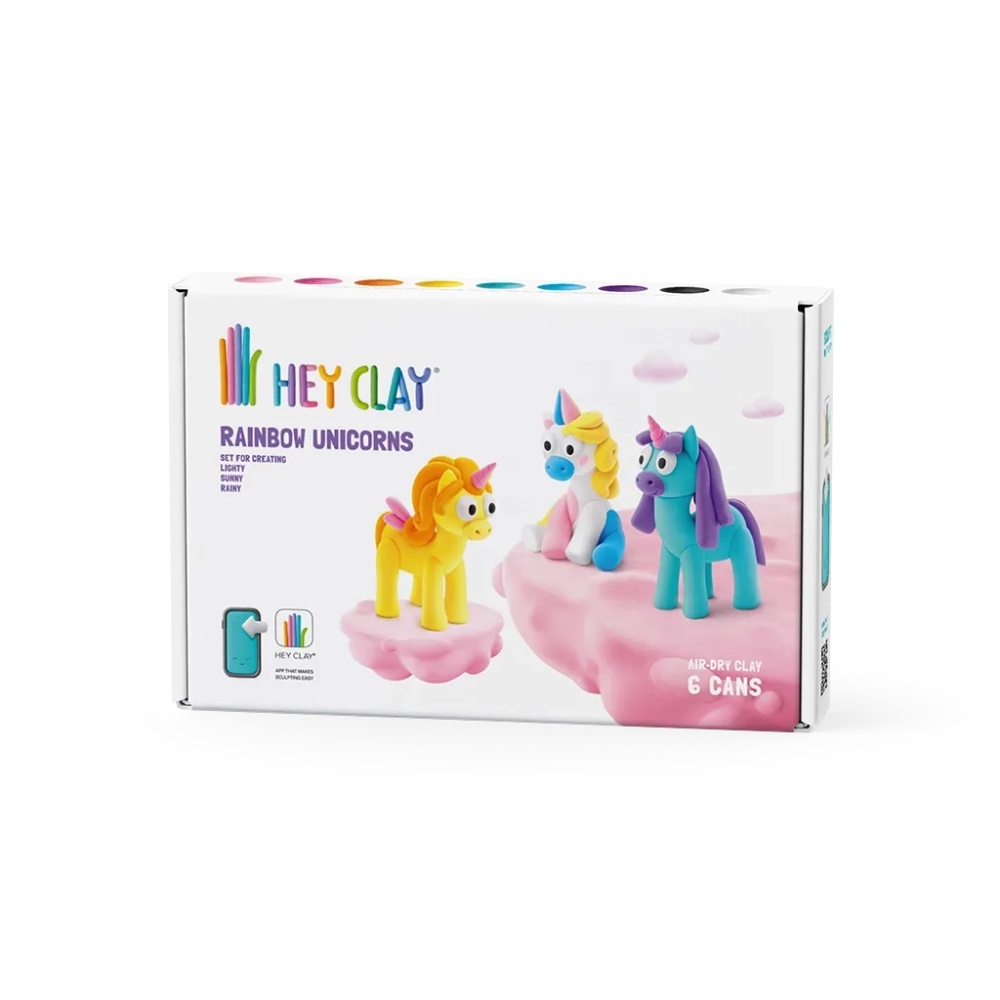 Hey Clay - Modelling Air-Dry Clay with Fun Interactive App - Lighty, Sunny, Rainy, Series Rainbow Unicorns, 6 cans - Image 7