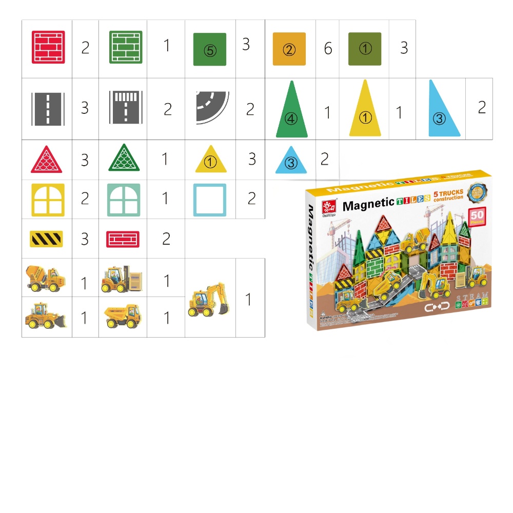 Magnetic Tiles - Truck Construction Set - 50 Pieces - Image 3