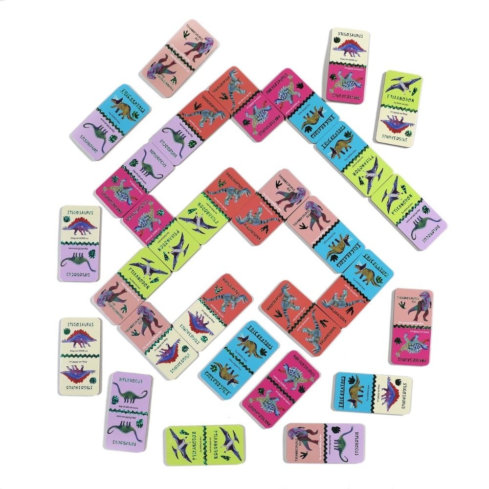 eeBoo - Giant Shiny Dinosaur Dominoes - Educational Game with Holographic Foil - Image 4