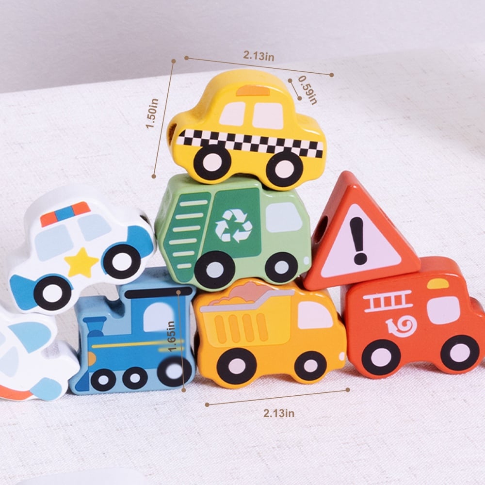TookyToy - Fine Motor Wooden Lacing Blocks - Transport Set - 13 Pieces - Image 5