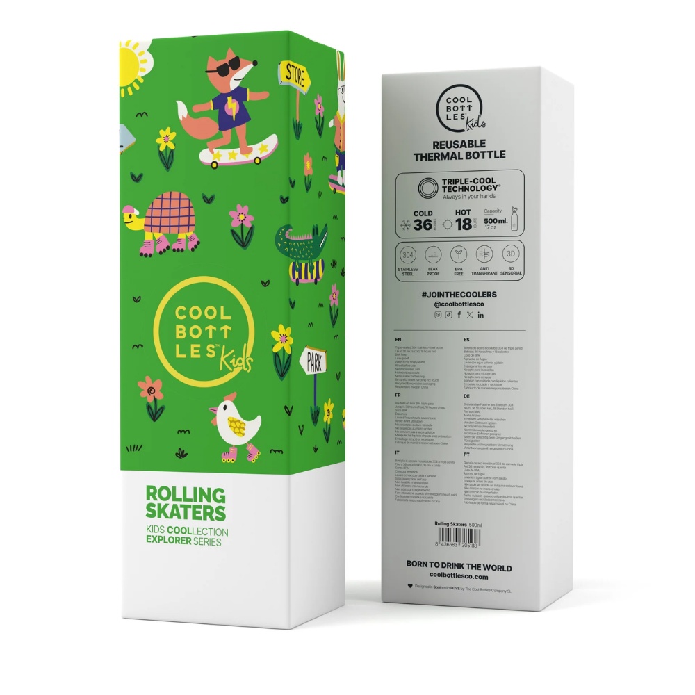 Cool Bottles - Kids Triple-Insulated Water Bottle - Rolling Skaters 500ml - Image 5