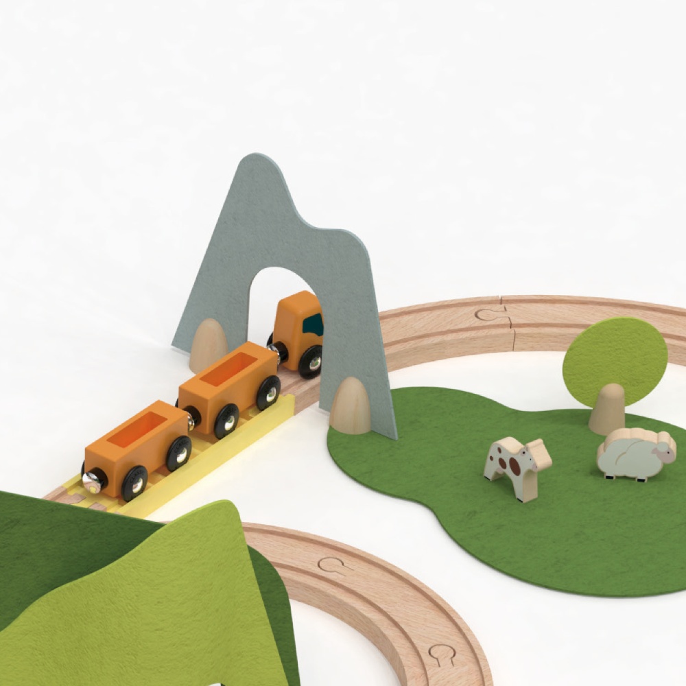 Classic World - Pretend & Play - Natural Wooden Train Set - 100pcs - Image 4