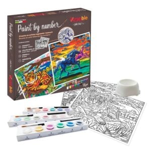 Toy Color Kreable - Paint by Number Gift Box - Tiger & Horses - 18 Acrylics + Brushes - 26pcs