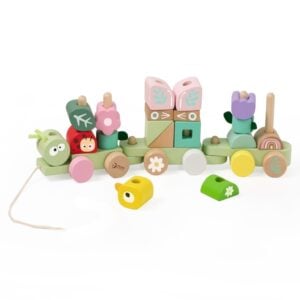 Classic World - Pull Train with Building Blocks - Wooden Jungle - 27pcs