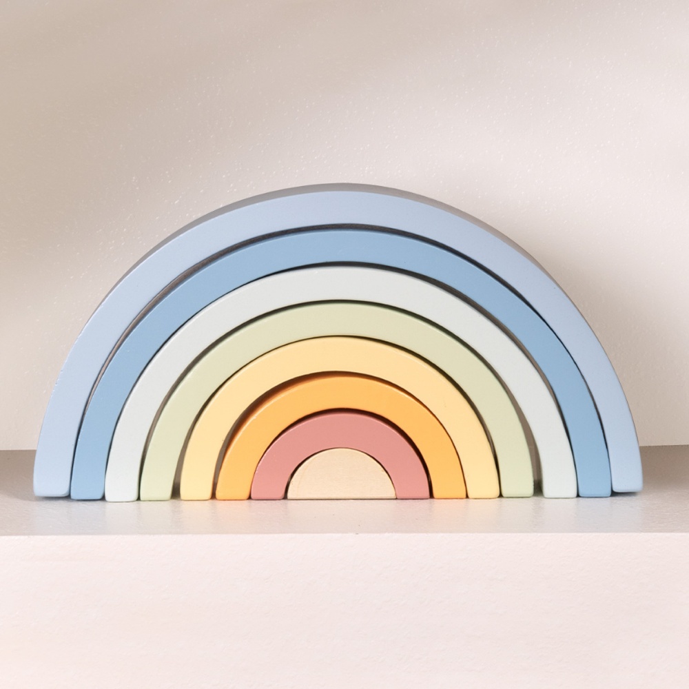 TookyToy - Pastel Rainbow Stacker - Wooden Ring Fine Motor Stacking Toy - Image 4