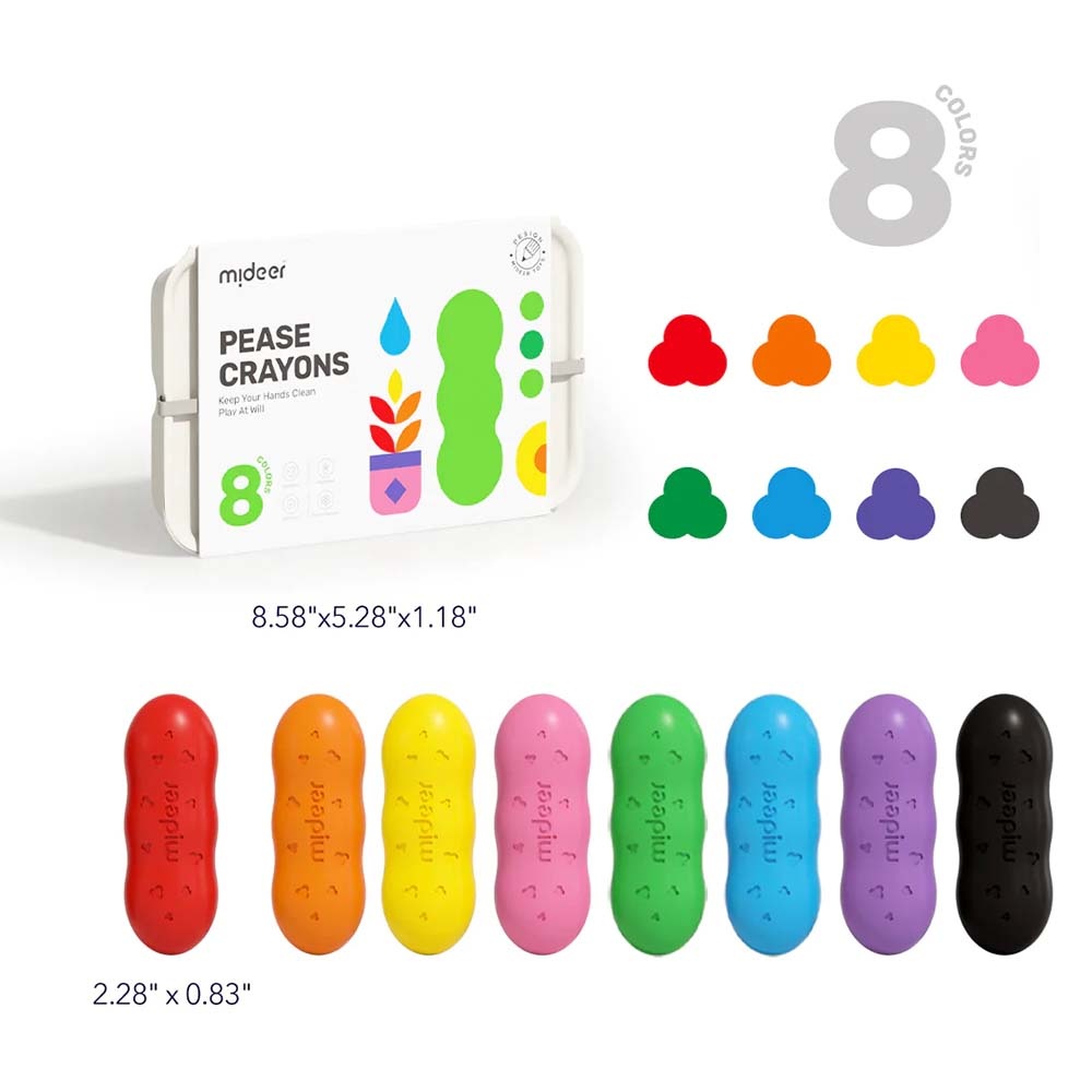 Mideer - Pea Beeswax Crayons - 8 Colours - Image 2