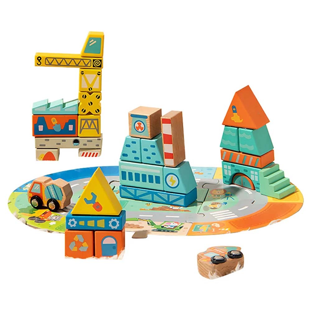 Mideer - Wooden Blocks with Floor Road Puzzle: Building Set for Kids - Image 2