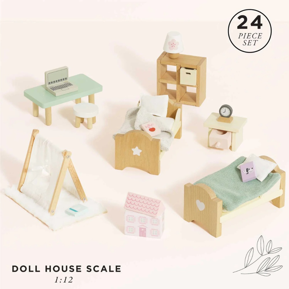 Le Toy Van - Pretend & Play - Dolls House Furniture: Child's Bedroom - 24pcs - Image 2