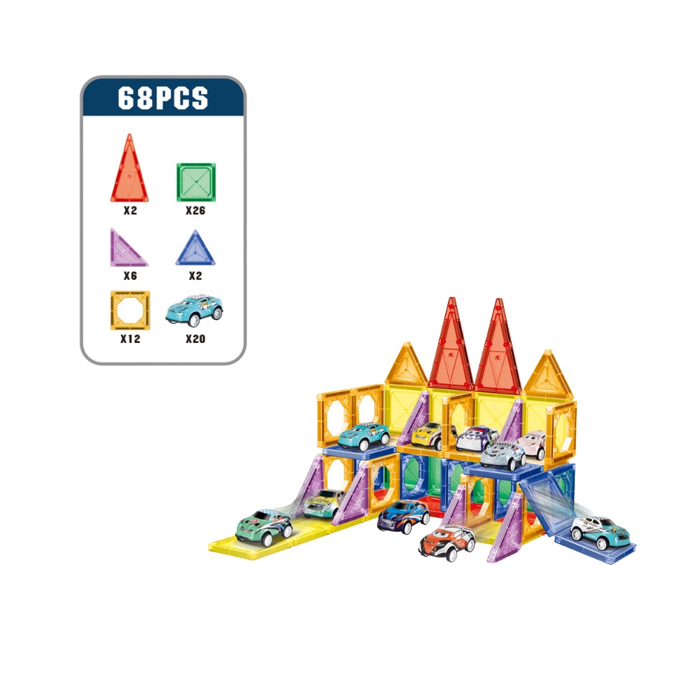 Cogo - Magnetic Tiles with Cars Set - 68 Pieces - Image 2