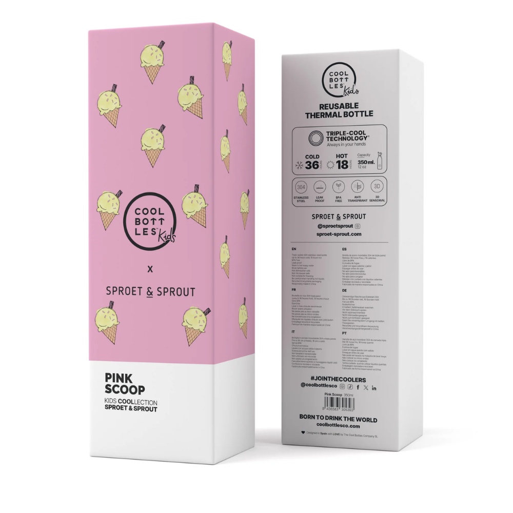 Cool Bottles - Kids Triple-Insulated Water Bottle - SPRT & Pink Scoop 350ml - Image 5