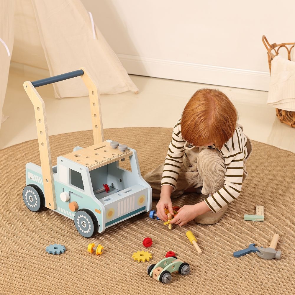 TookyToy - 2-in-1 Wooden Tool Bench & Baby Walker - 46 Pieces - Image 4