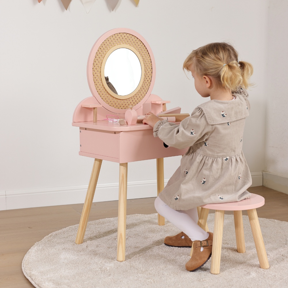 TookyToy - Wooden Dressing Table Role Play Kids with Accesories - 11 Pieces - Image 3