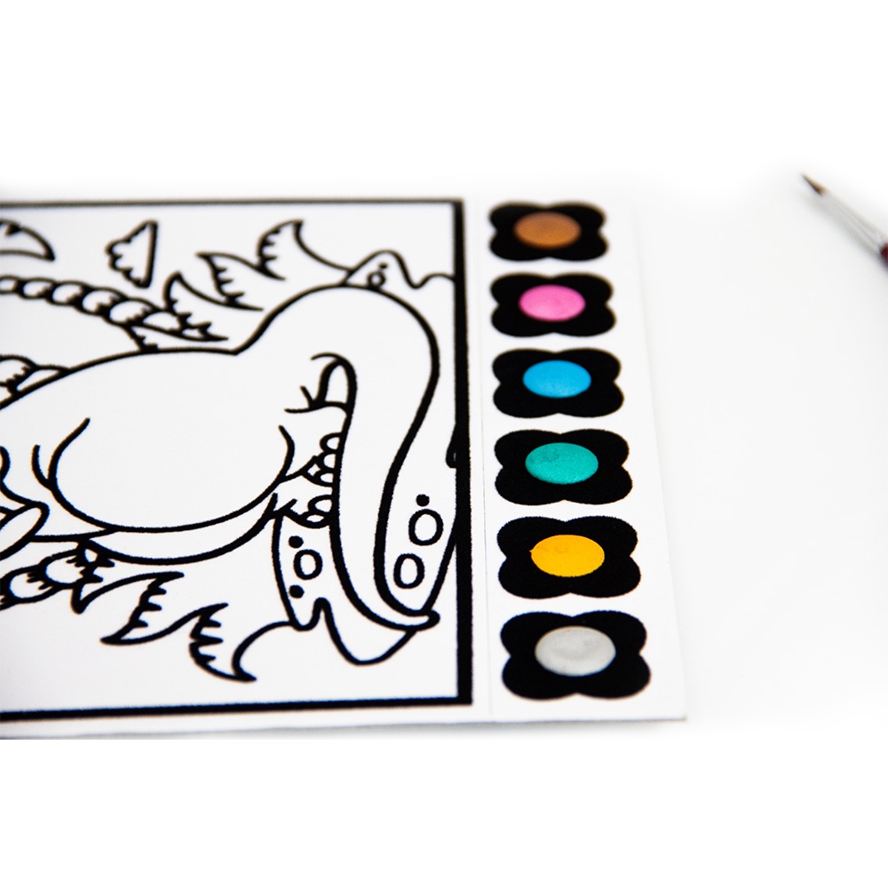 Toy Color - Velvet Art Watercolour Kit - 6 Pearly Colours & Brush - Dinosaur - Image 2