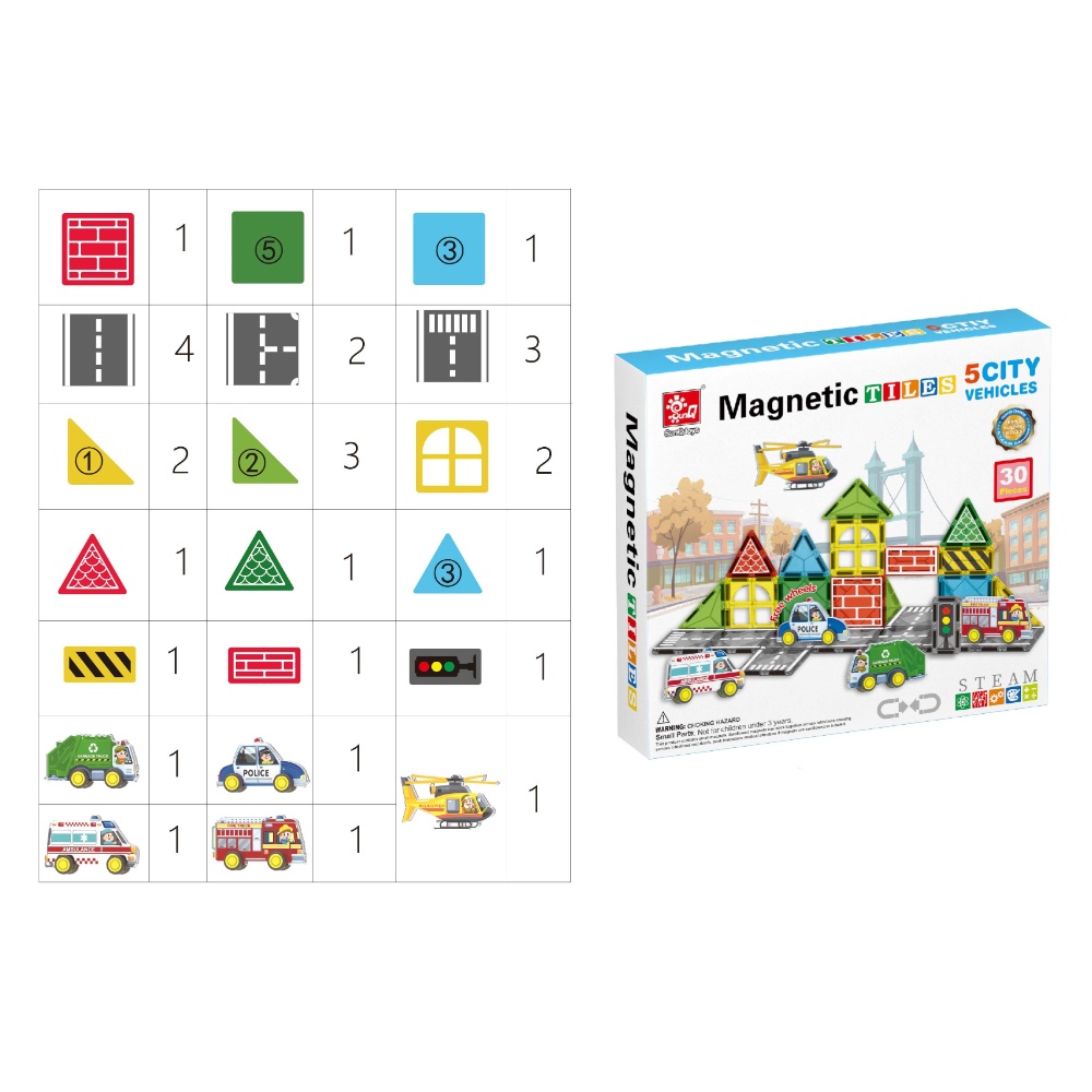 Magnetic Tiles - City Vehicles Set - 30 Pieces - Image 3